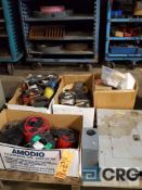 Lot includes assorted spools of wire, circuit breaker box, light bulbs etc