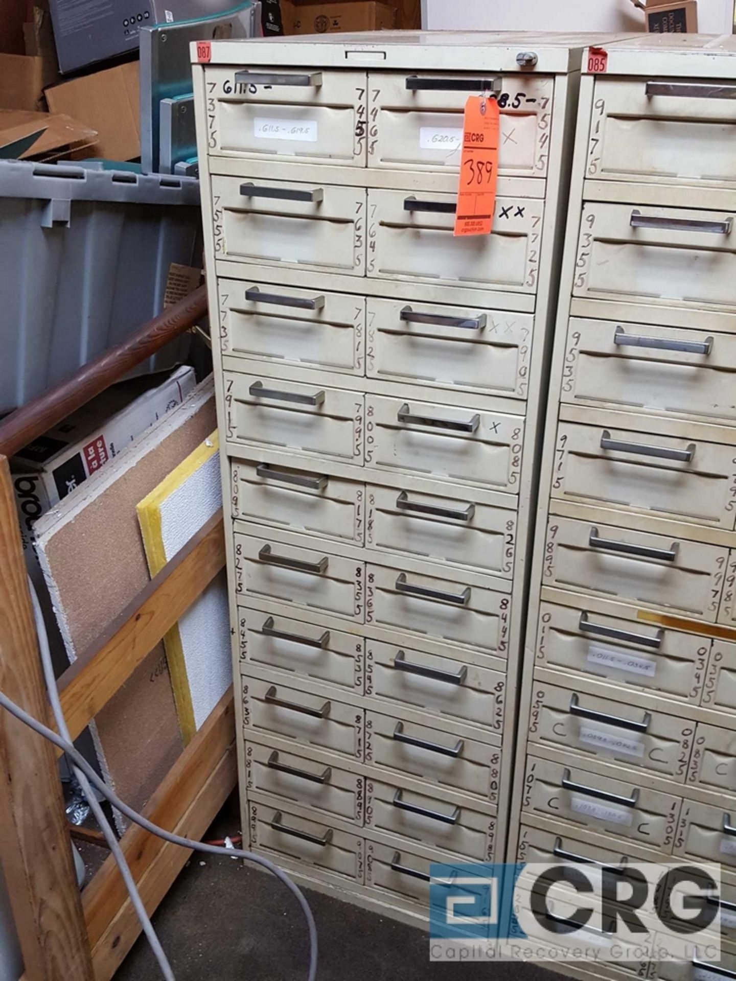 Lot includes (1) 20 drawer metal cabinet with assorted pin cages. - Image 2 of 18