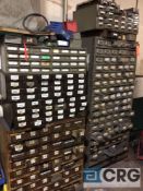 Lot of assorted parts cabinets with contents, including readers, SS nuts, bolts, cap screws, etc.