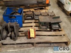 Lot includes (6) assorted machinery dollies, (2) assorted crane trolleys, and (1) chain fall.