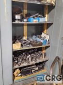 Lot of assorted arbors, centers, and accessories for OF grinding cabinet and contents