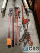 Lot includes (1) no 5 heavy duty bolt cutter, (1) Ridgid 48 inch angled pipe wrench, (1) Coffing