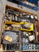 Lot of assorted hardware, screws, nuts , bolts, gages, banding clips etc. Contents of (1) pallet and