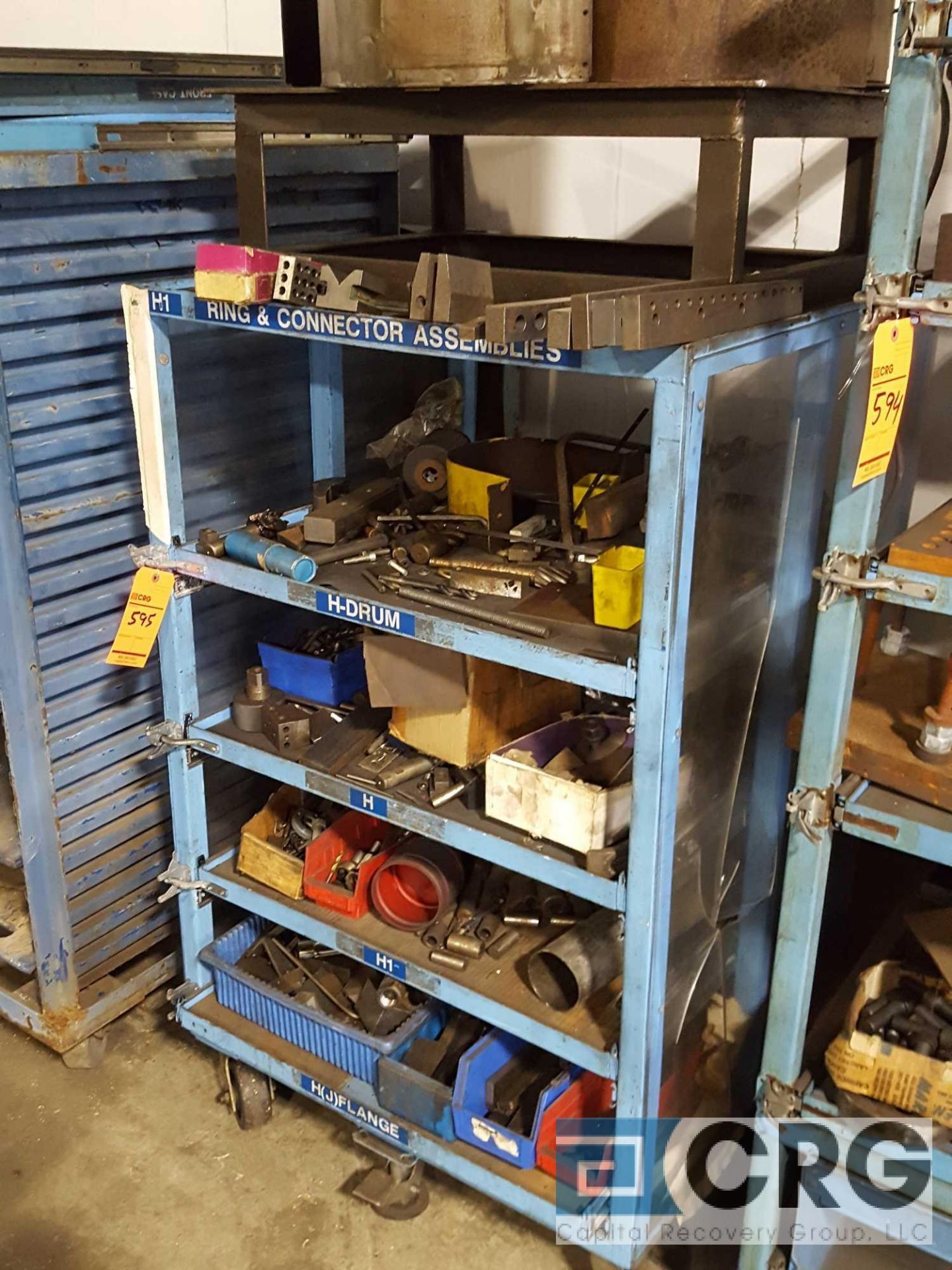 Lot includes (1) portable shop cart with slide out shelves and all contents of assorted machine