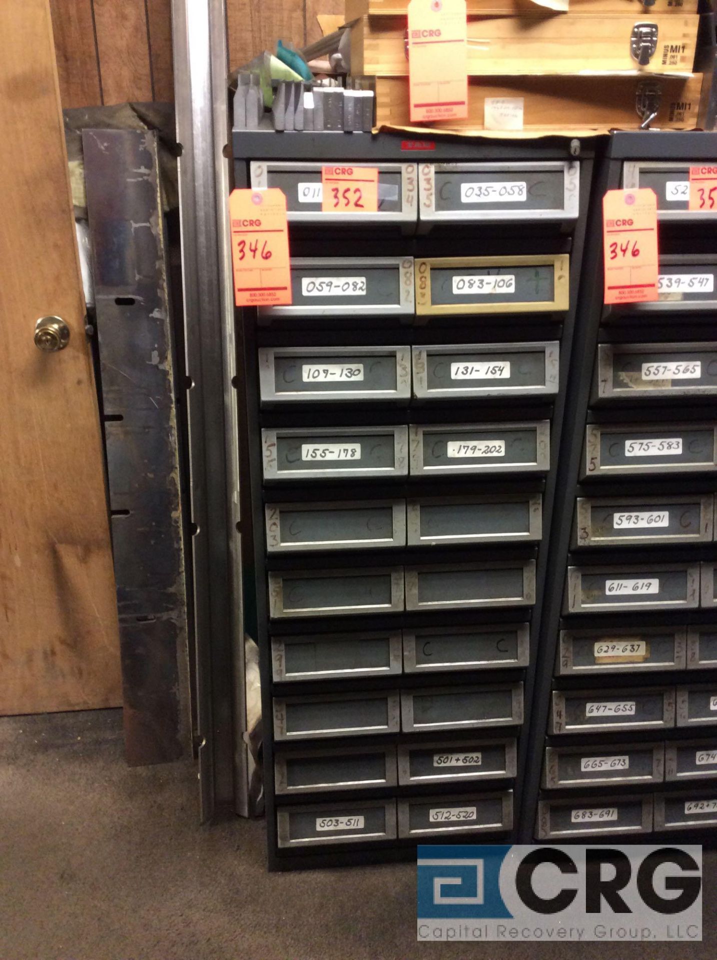 TAB 10 door steel parts storage cabinet with pin and plug gage inventory, subject to entirety bid,
