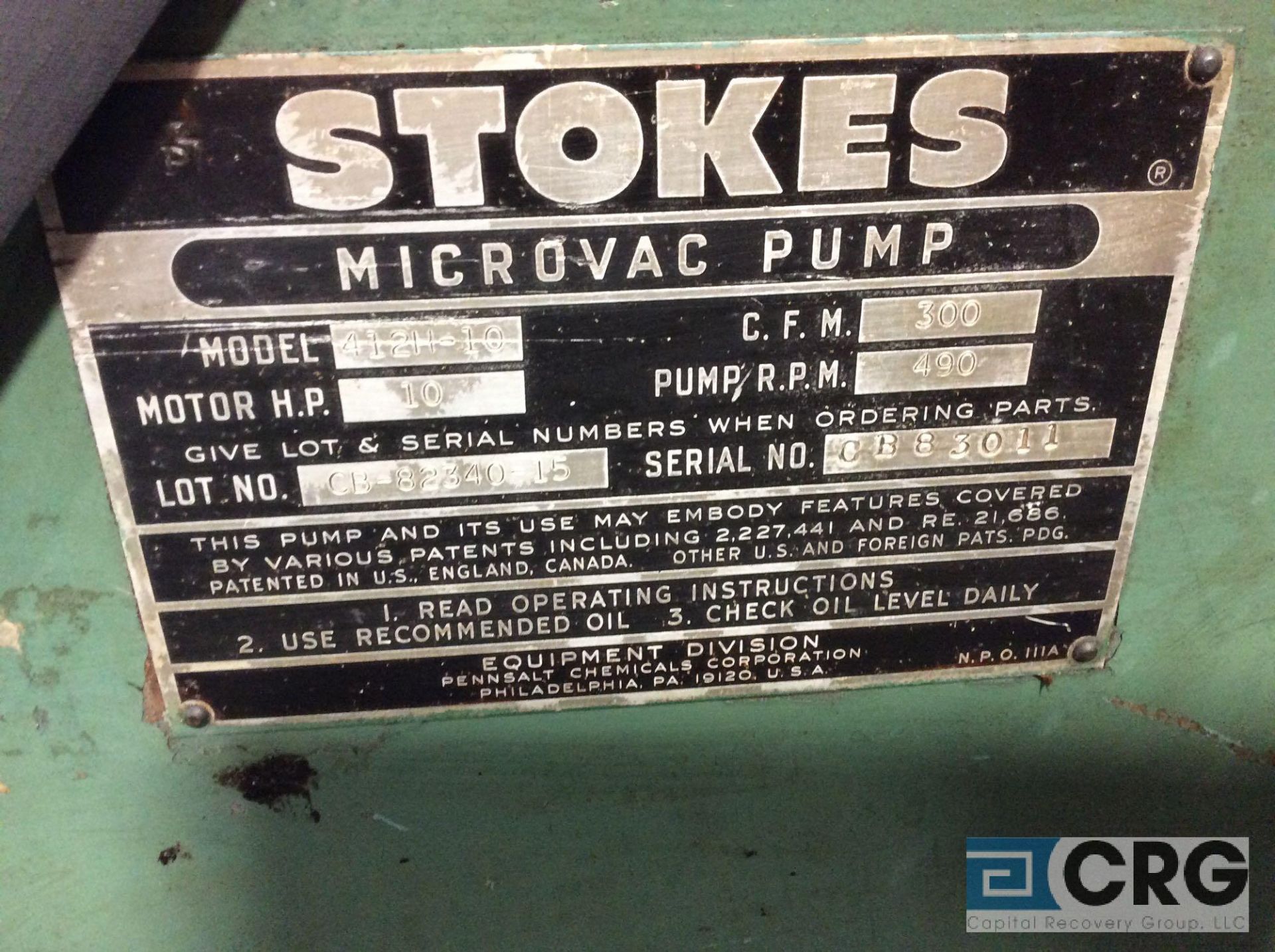 Stokes mcrovac pump, mn 412H-10, 10 hp motor, 300 CFM - Image 3 of 4