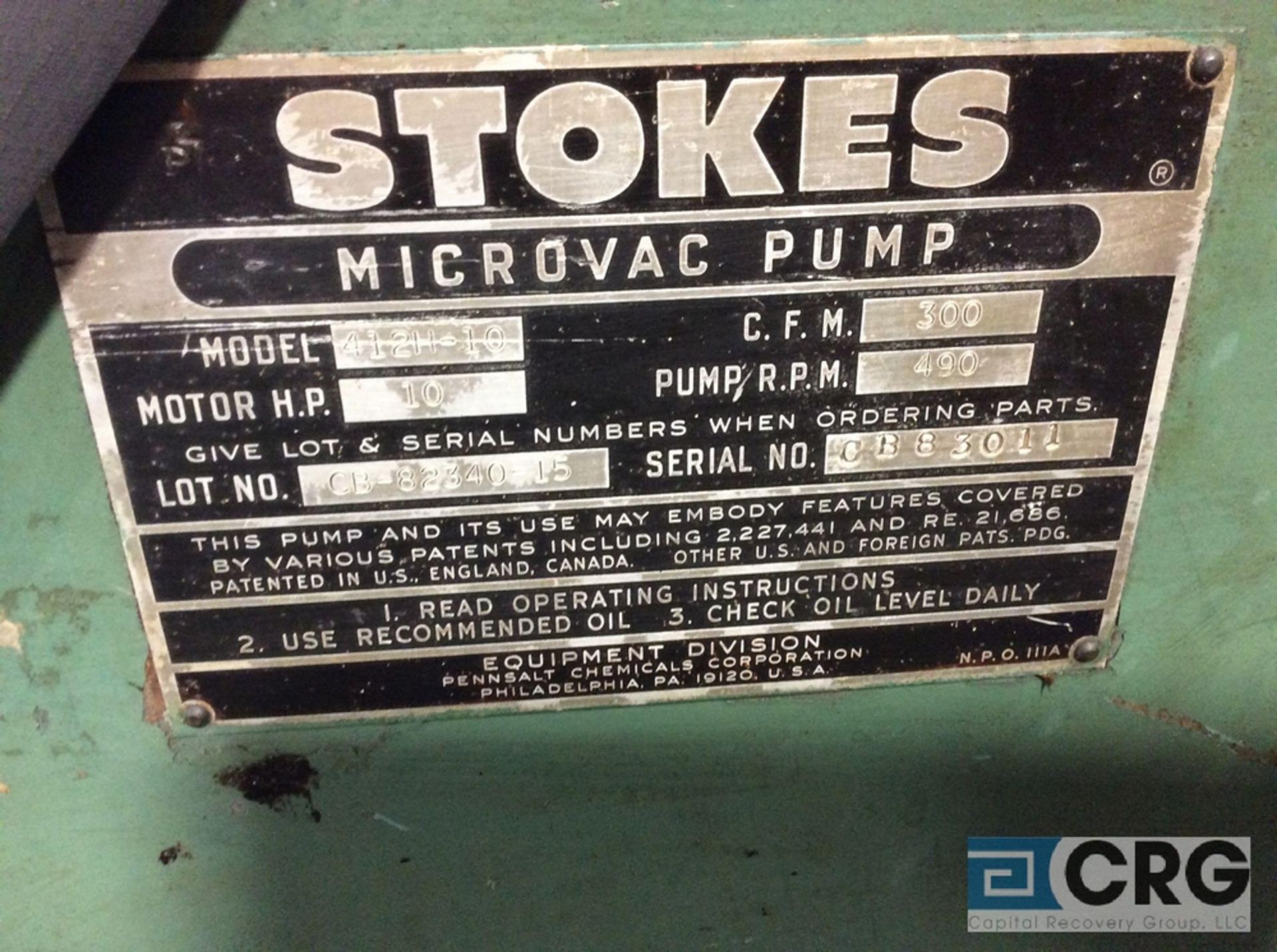 Stokes mcrovac pump, mn 412H-10, 10 hp motor, 300 CFM - Image 4 of 4