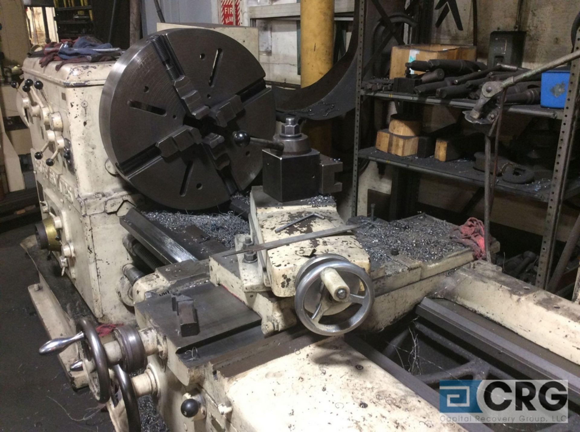 Progress engine lathe, mn 725, sn 10262, 17” x 84” BC, 28” 4-jaw chuck, tailstock, compound slide - Image 6 of 12