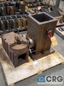 Lot includes (1) T slot table, (1) staging fixture with 3 jaw chuck, and (1) 12 inch, 3 jaw chuck.