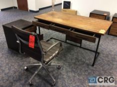 5 foot reclaimed wood top rustic steel frame desk with 2-drawer wood file and storage cabinet, and