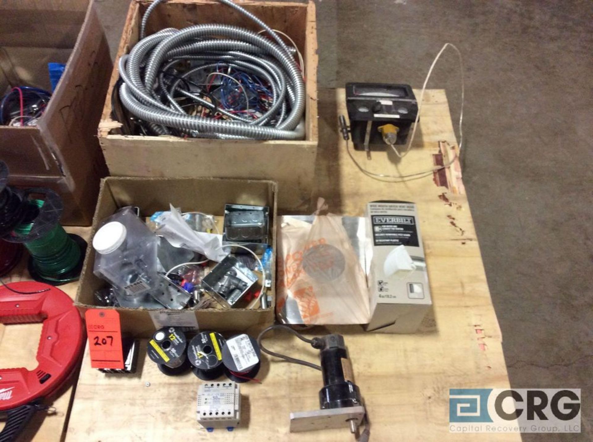 Lot of asst electrical supplies including spool wire, fish tape, bender, plugs, flex tube and boxes. - Image 3 of 3
