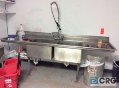 8 foot stainless steel 2 bay sink with drainboards and rinser with 5 foot stainless steel single bay