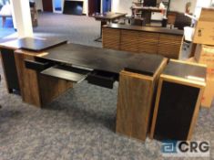 7 pc reclaimed wood executive office suite including 6 foot desk, 6 foot credenza, (2) 2-drawer file