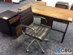 5 foot reclaimed wood top rustic steel frame desk with 2-drawer wood file and storage cabinet, and