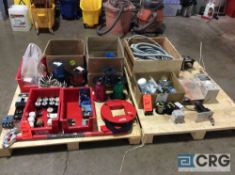 Lot of asst electrical supplies including spool wire, fish tape, bender, plugs, flex tube and boxes.