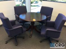 42 inch diameter mahogany conference table with (4) upholstered chairs