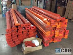 Lot of asst dismantled pallet racking components including (5) 16 foot uprights, +/- 130 crossbeams,