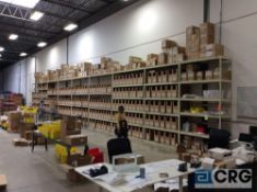 Lot of medium duty adjustable metal shelving with wood shelves including (5) 10 foot high x 8 foot