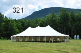 Top Tech 30 foot x 60 foot one piece pole tent, poles and top, no stakes or ropes, condition A.