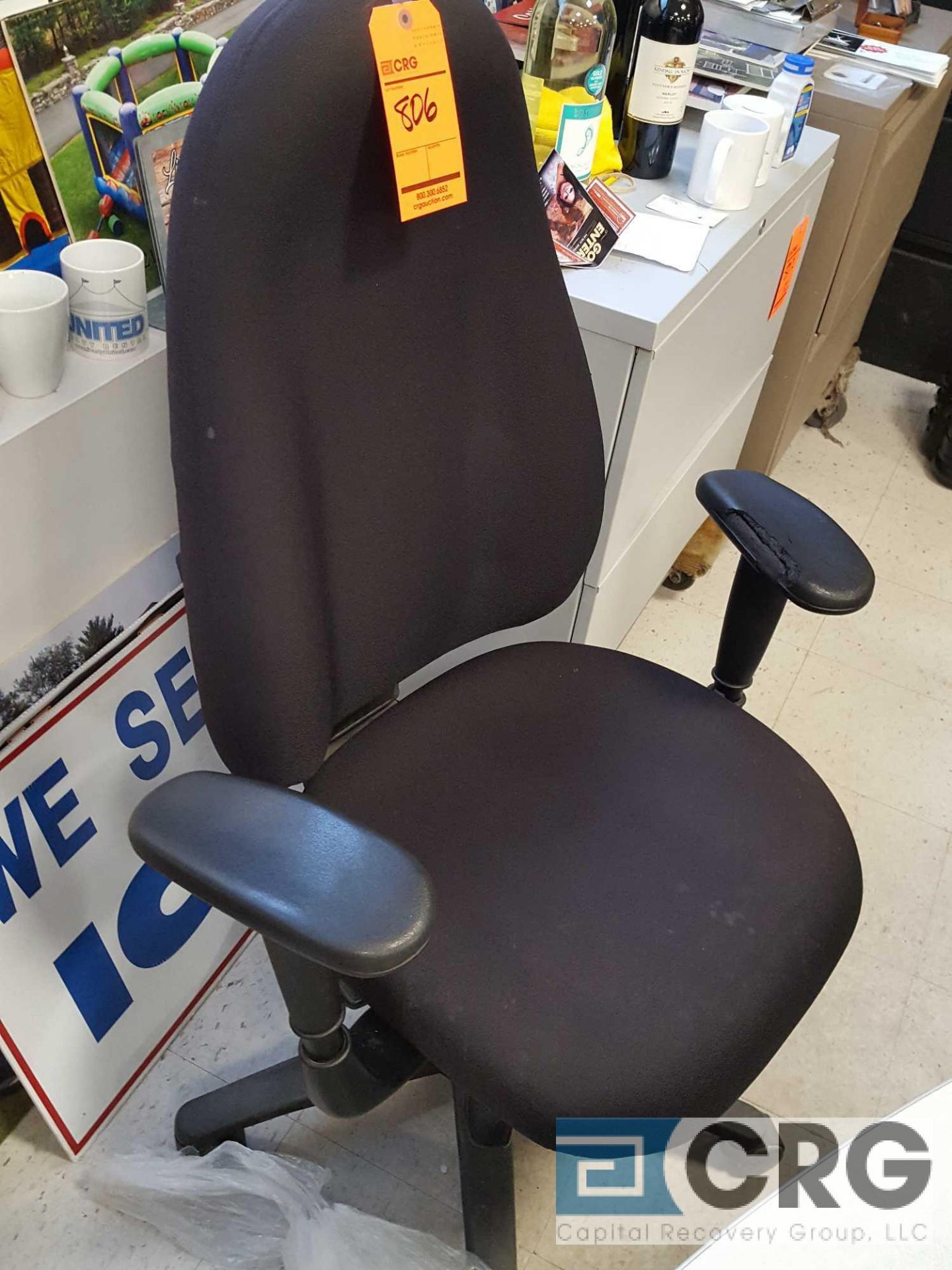 Lot includes two wood stools and five assorted office chairs.