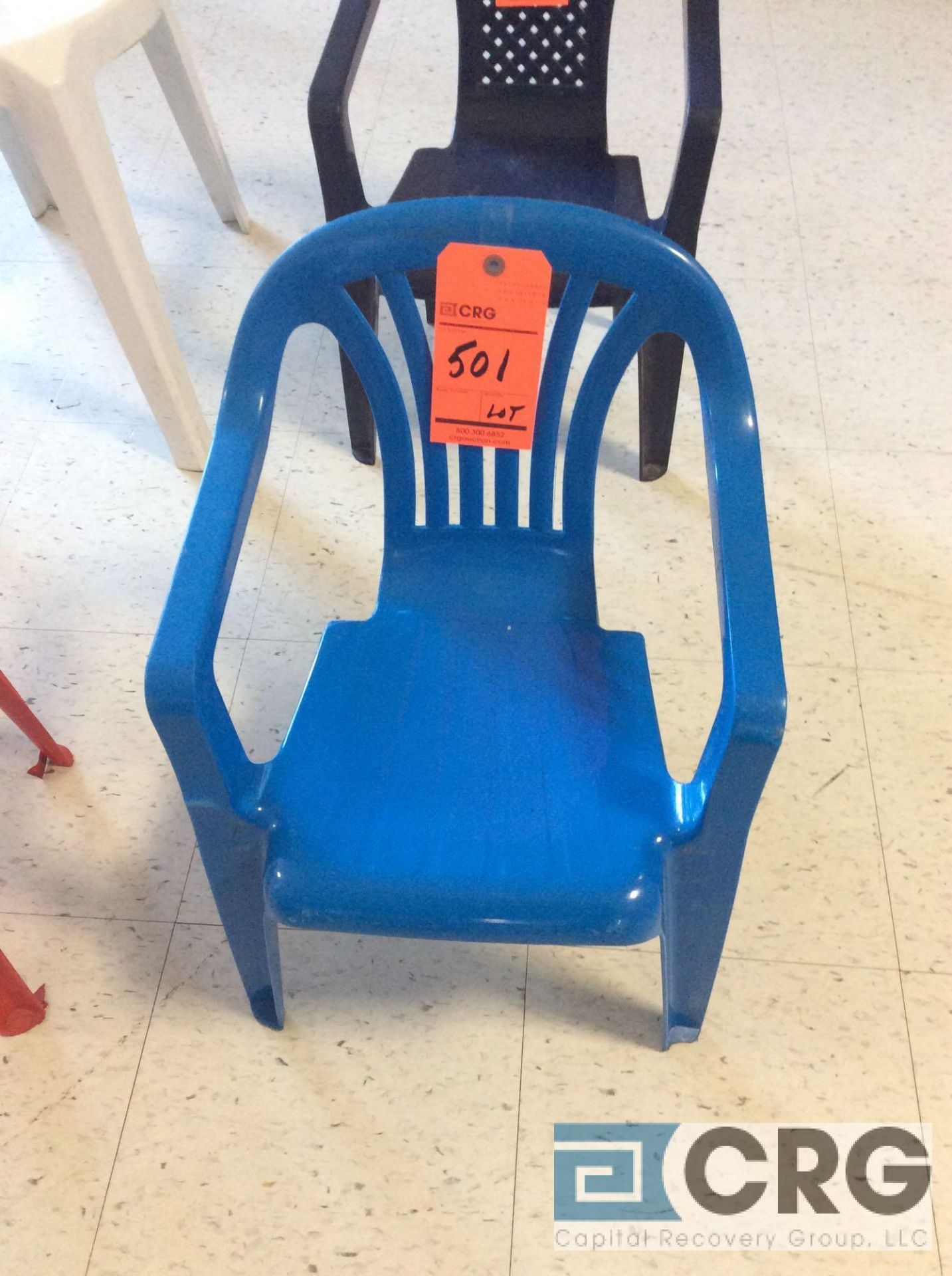 Lot of (40) blue plastic kids chairs