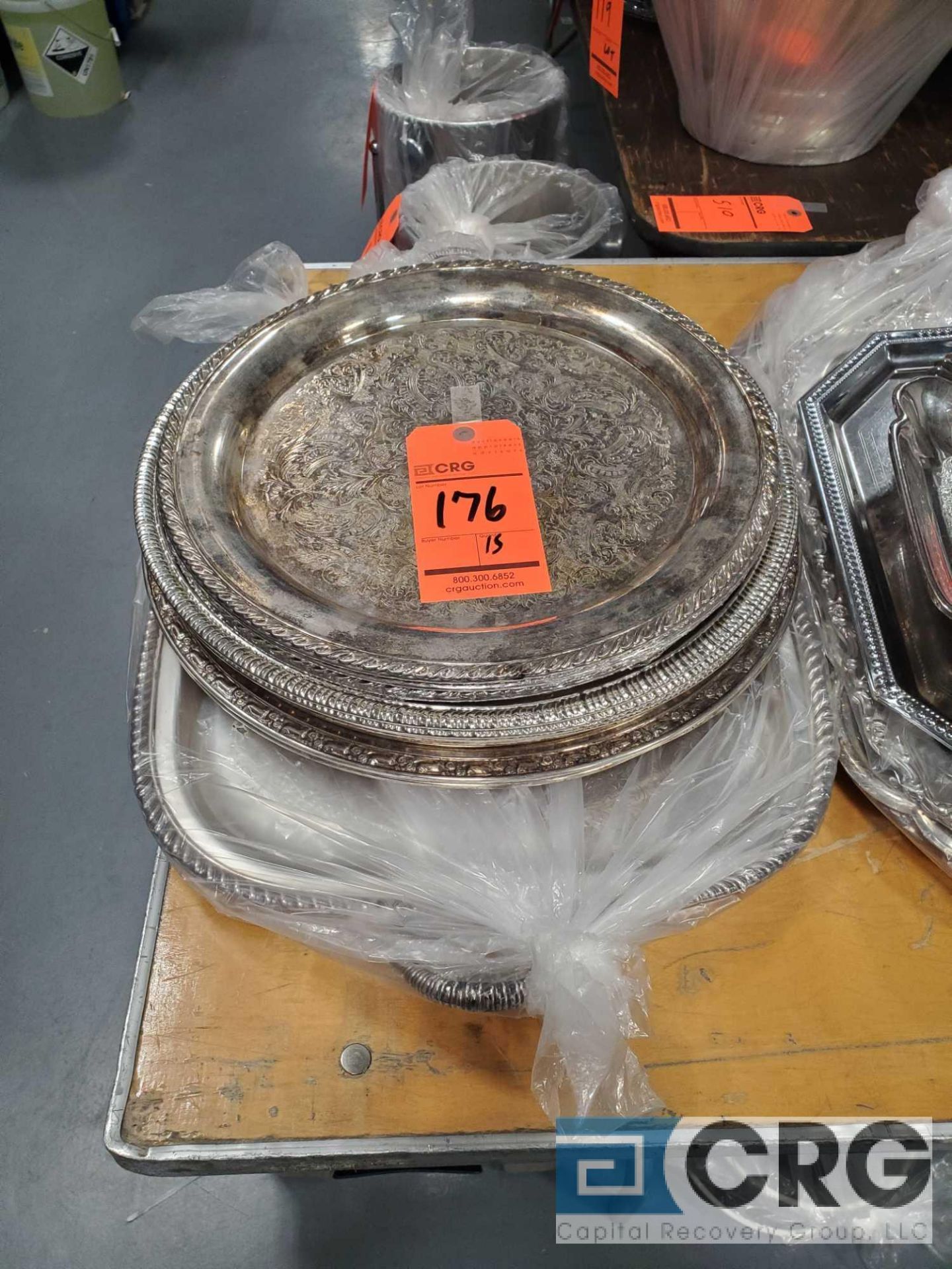 Lot of stainless steel and silver plated serving platters