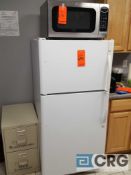 Lot includes Sharp SS digital microwave and Kenmore upright refrigerator/freezer.