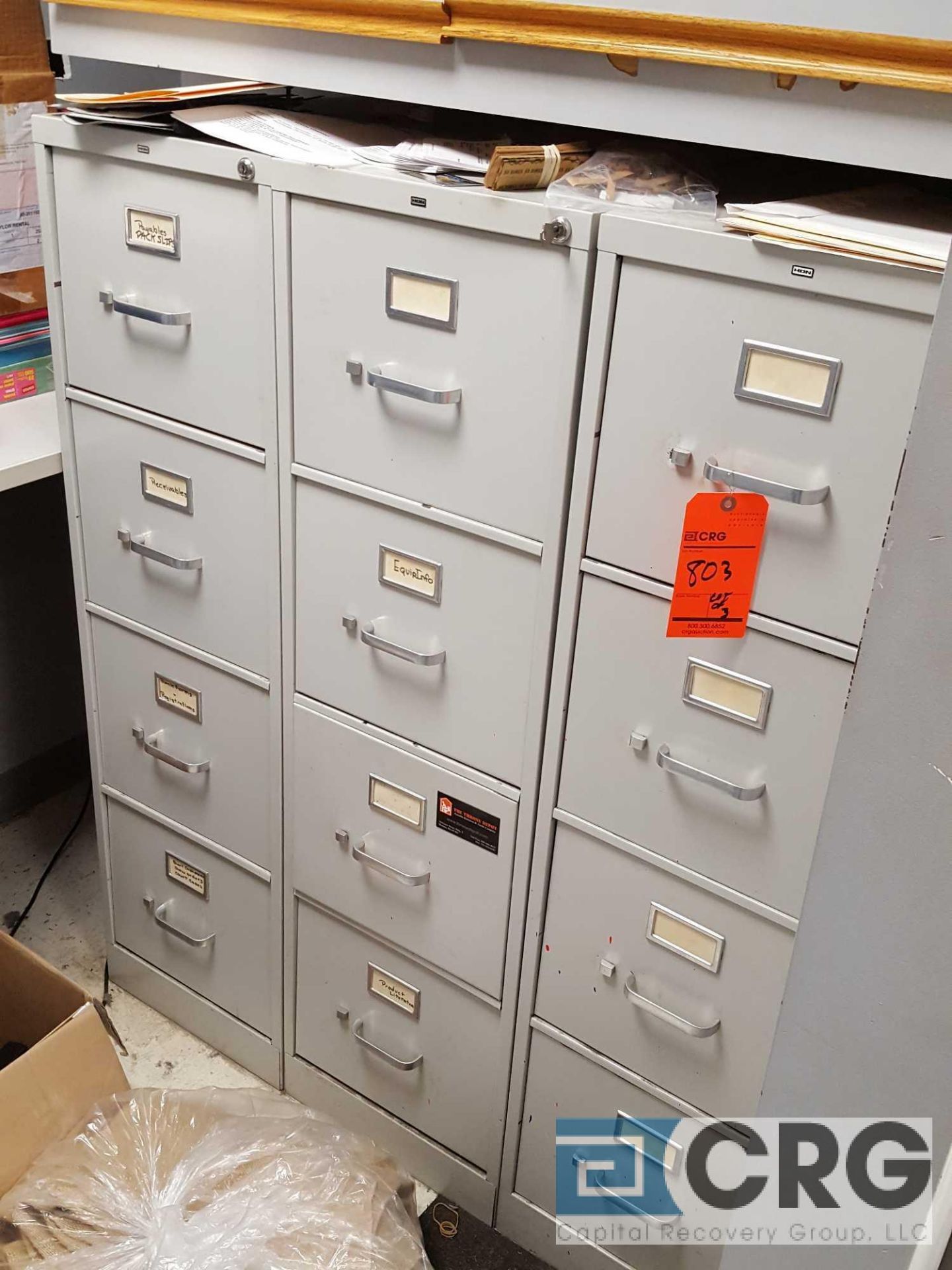 Lot of (3) letter size, four drawer metal file cabinets, no contents.