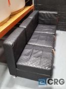 Three piece sectional, black upholstered sofa