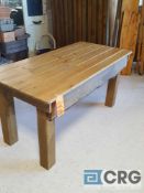(1) five foot x thirty inch rustic style wood sweetheart table with legs, no contents.
