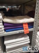 Lot of (4) ASSORTED COLORED Fortex 90 x 132 inch table cloths including ivory, grape and royal blue