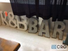 Lot of assorted decorative letters, signs, vases, artificial flowers, display stands etc, table,