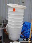 Lot of (8) assorted water barrels and lids etc.