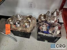 Lot of ass't stainless steel and sliver plated pitchers, creamers, and sugar bowls