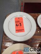 Lot of (260) White and Silver trim 10 inch dinner plates (LOTS 613-615 ARE SAME PATTERN)