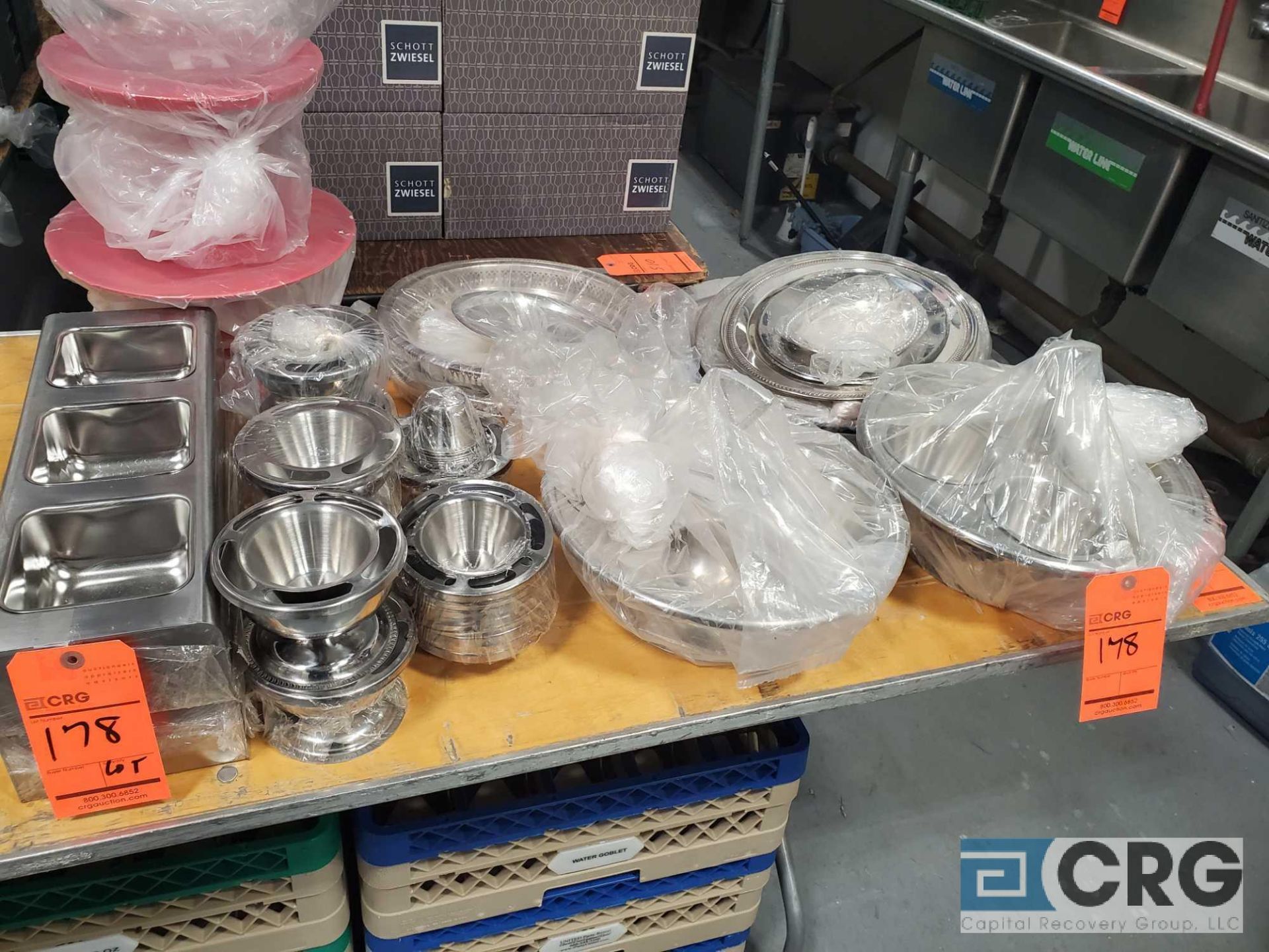 Lot of serving dishes, condiment trays, shrimp bowls, etc