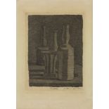 GIORGIO MORANDI Natura morta con vasetto e tre bottiglie.