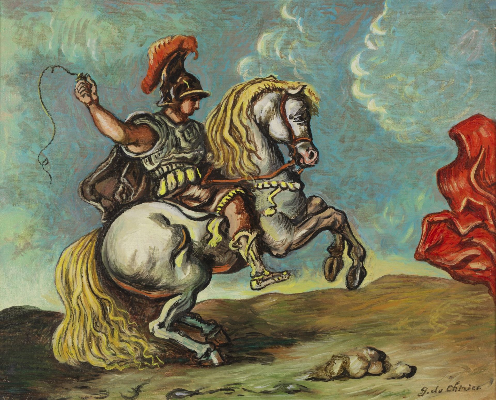 GIORGIO DE CHIRICO Horse and horse with a whip.