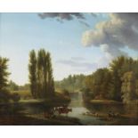 ALEXANDRE HYACINTHE DUNOUY Landscape with herds and river.