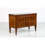 MANIFATTURA ITALIANA DEL XVIII SECOLO Dresser inlaid in exotic woods with two drawers.