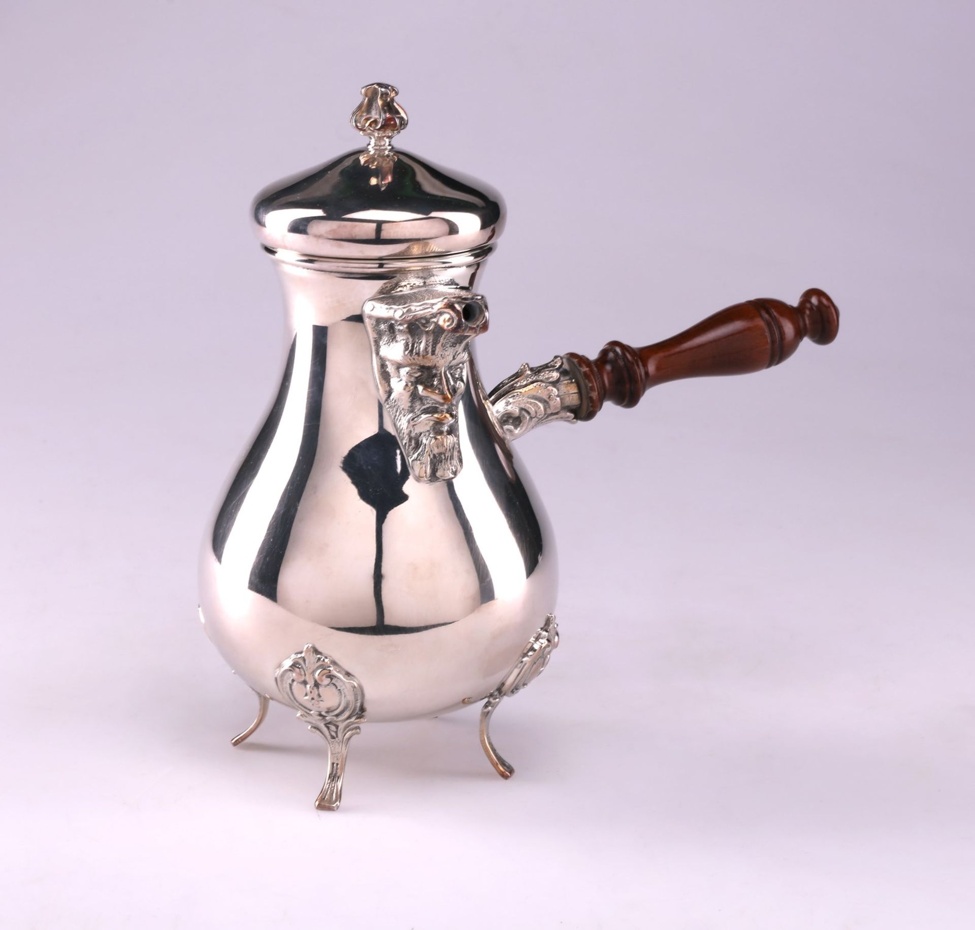 ARGENTIERE DEL XX SECOLO Silver chocolate pot. Wooden handle.