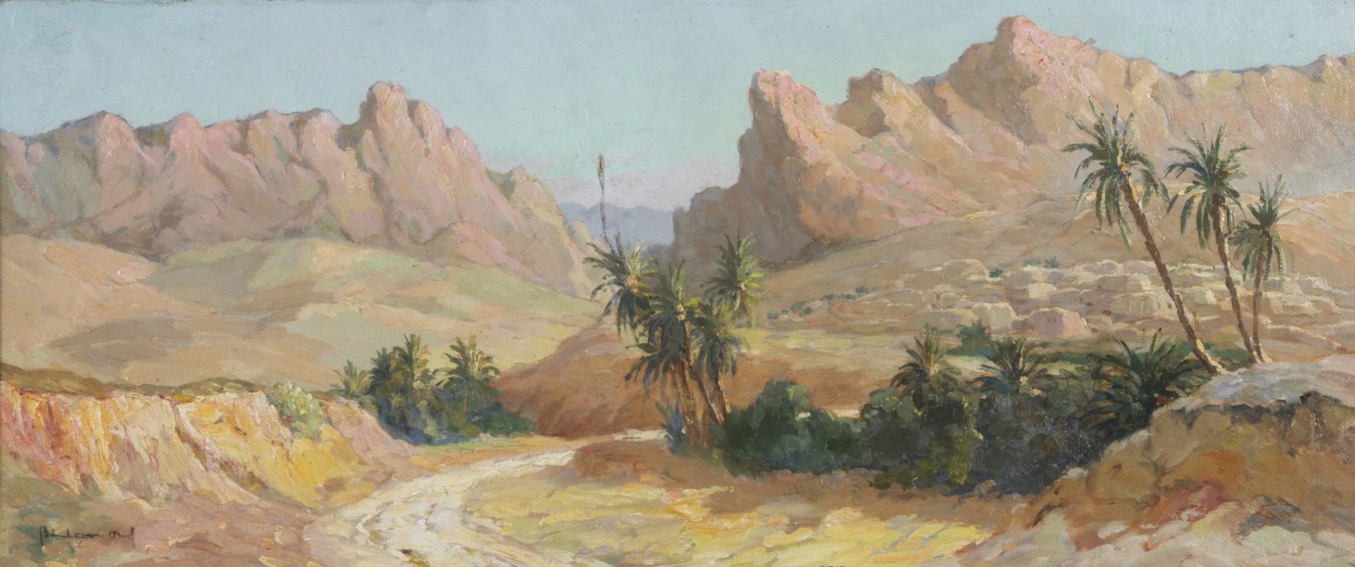 DANIEL BIDON (XX SECOLO) North Africa landscape with palms tree.