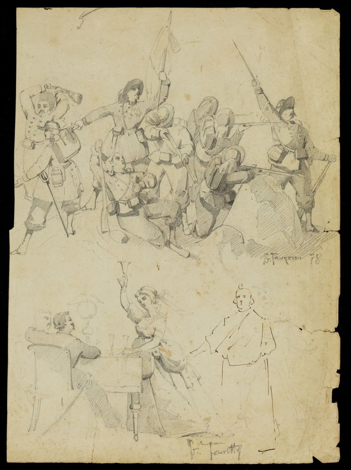 GIACOMO FAVRETTO Attributed to. Study of soldiers and figures around the table.