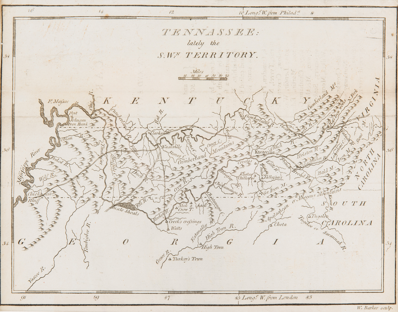 Carey 1796 Map of "Tennassee"