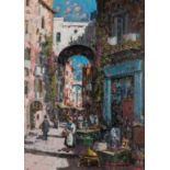 Signed Italian Street Scene Oil on Canvas