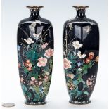 2 Asian Cloisonne Vases, Birds and Peonies