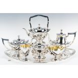 Gorham 7 pc Tea Set w/ Sterling Tray, Plymouth Pattern