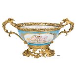 Large Sevres Style Porcelain Bowl w/ Gilt Bronze Mounts