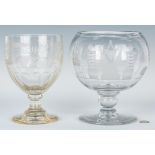 English Glass Punch Bowl & Pressed Glass Compote