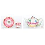 Chinese Famille Rose Export Lotus Cup, Saucer & Tea Pot